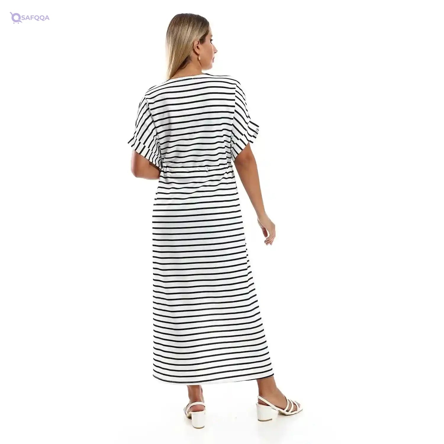 JAMILA Women Plus Size Long Short Sleeves Striped Dress - Safqqa Egypt