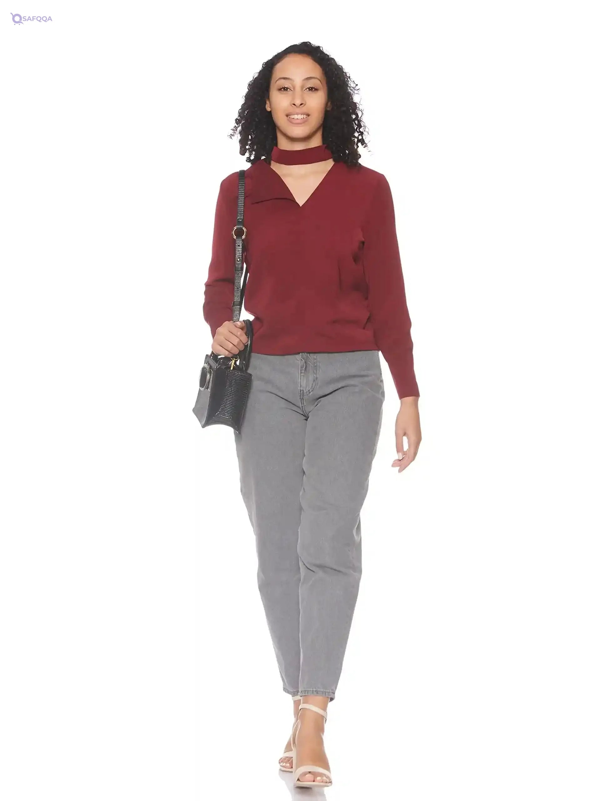 Plain Top with High Neck and Long Sleeves - Safqqa Egypt