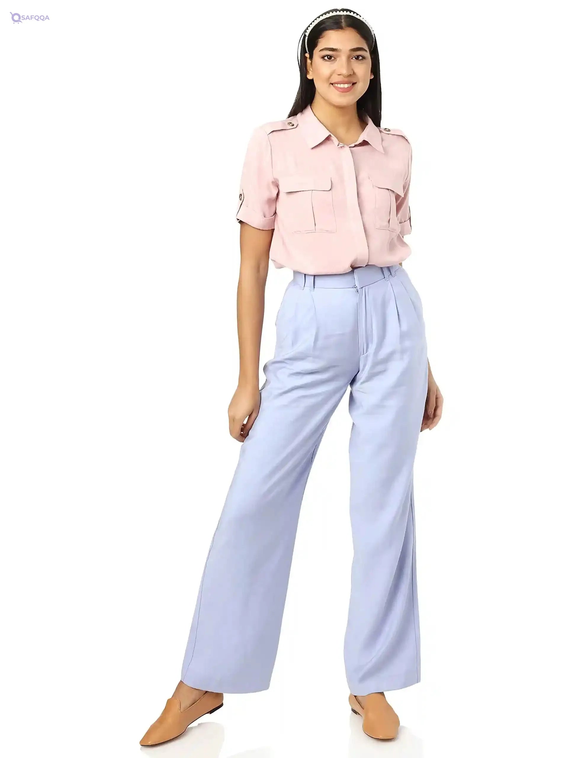 Splash Chest Pockets Roll-Up Sleeves Shirt for Women - Safqqa Egypt