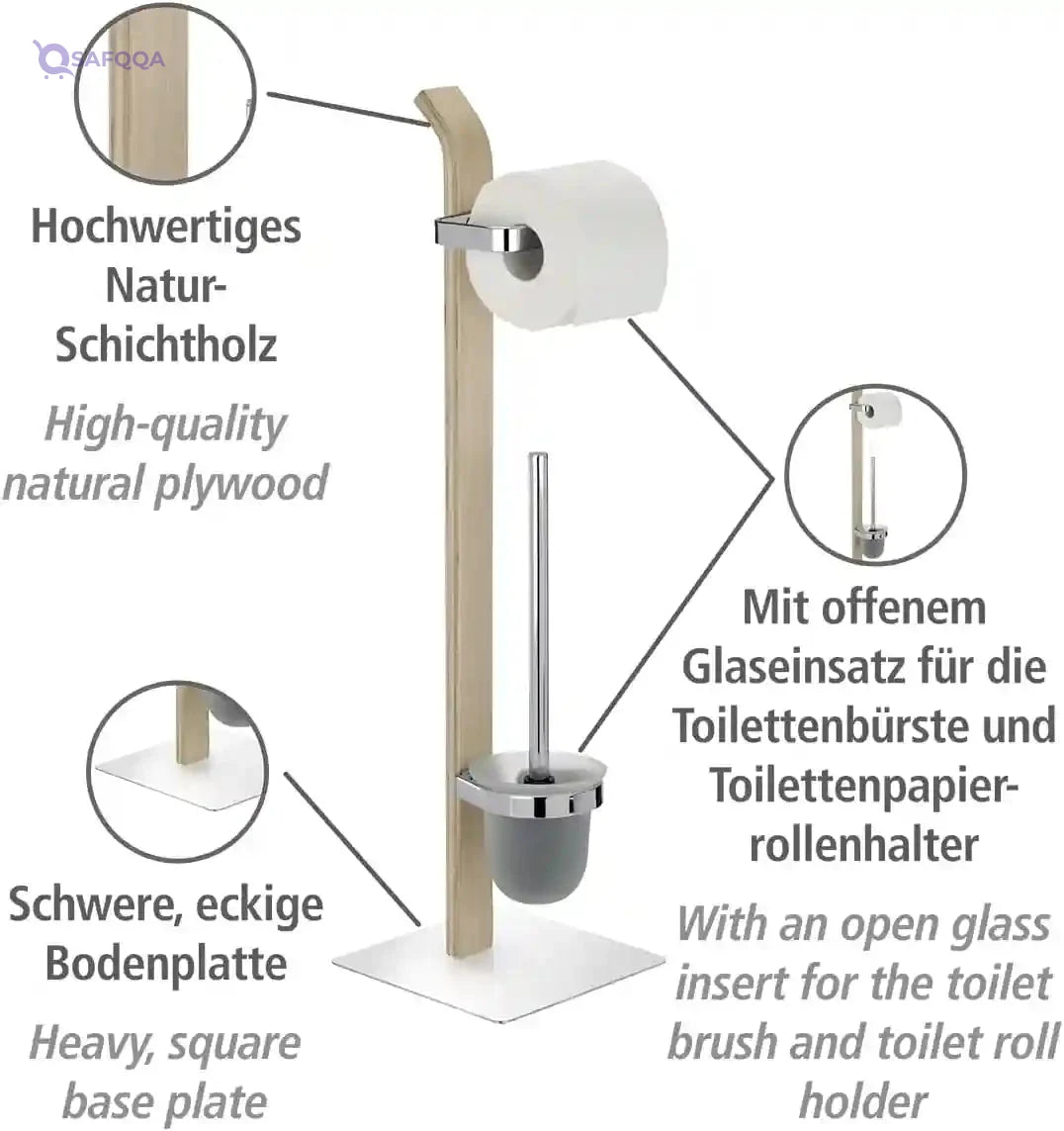 WENKO 20397100 Free standing toilet brush Samona Nature - Steel, 20 x 71.5 x 20 cm, Chrome-Damage Box - Safqqa