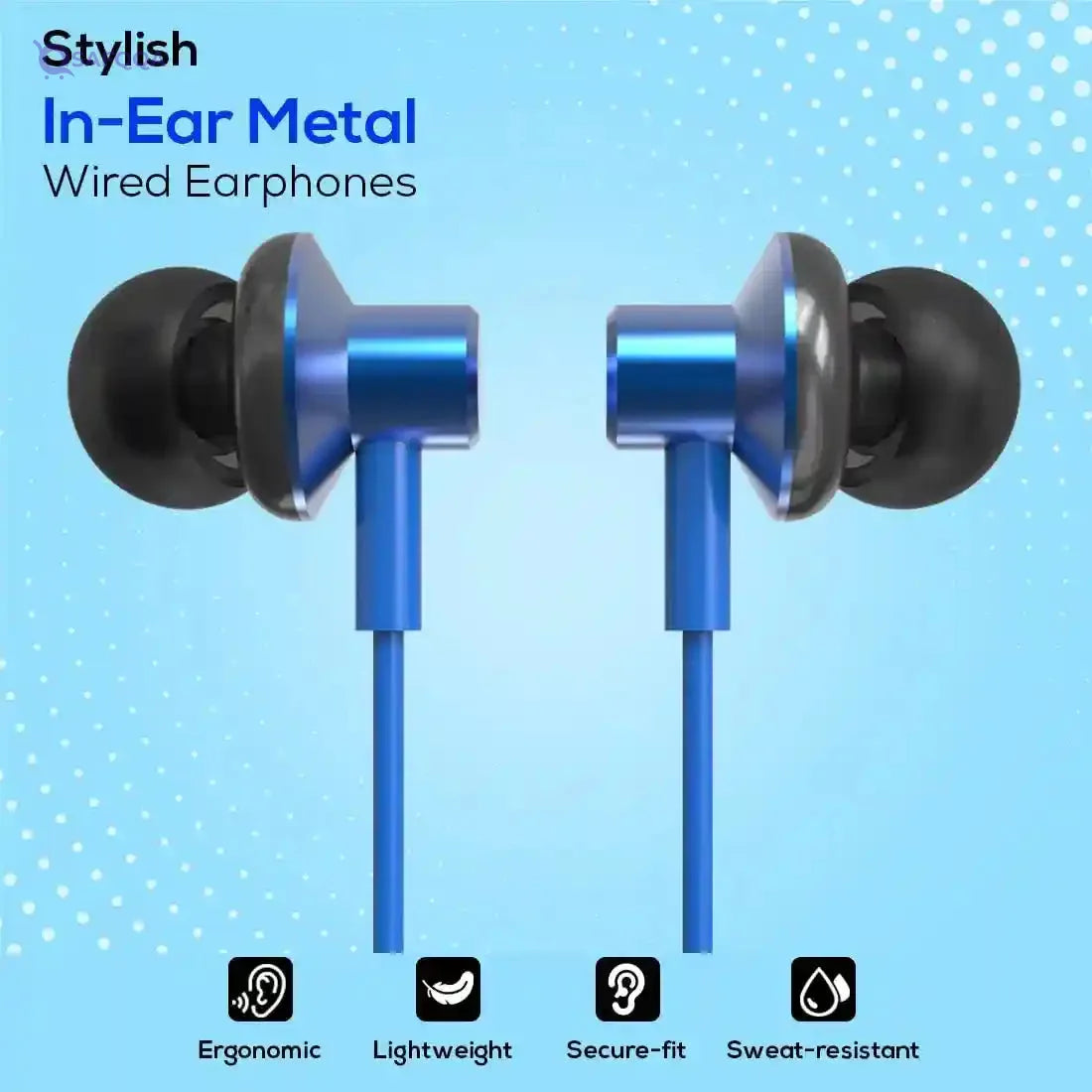 pTron (High Bass Earphones) in Ear Wired Earphones with Mic, 10mm Powerful Driver for Stereo Audio, Noise Cancelling Headset with 1.2m Tangle-Free Cable & 3.5mm Aux - (Blue) - Safqqa