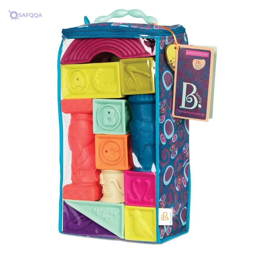 B. toys – Elemenosqueeze Baby Blocks – 26 Soft Alphabet & Shape Blocks - Safqqa