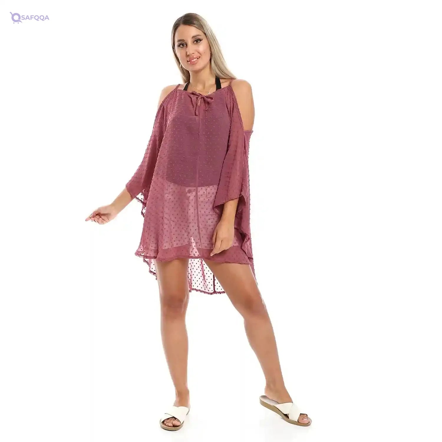 JAMILA Women Self Stitches Sheer Cover Up OUTERWEAR - Safqqa Egypt