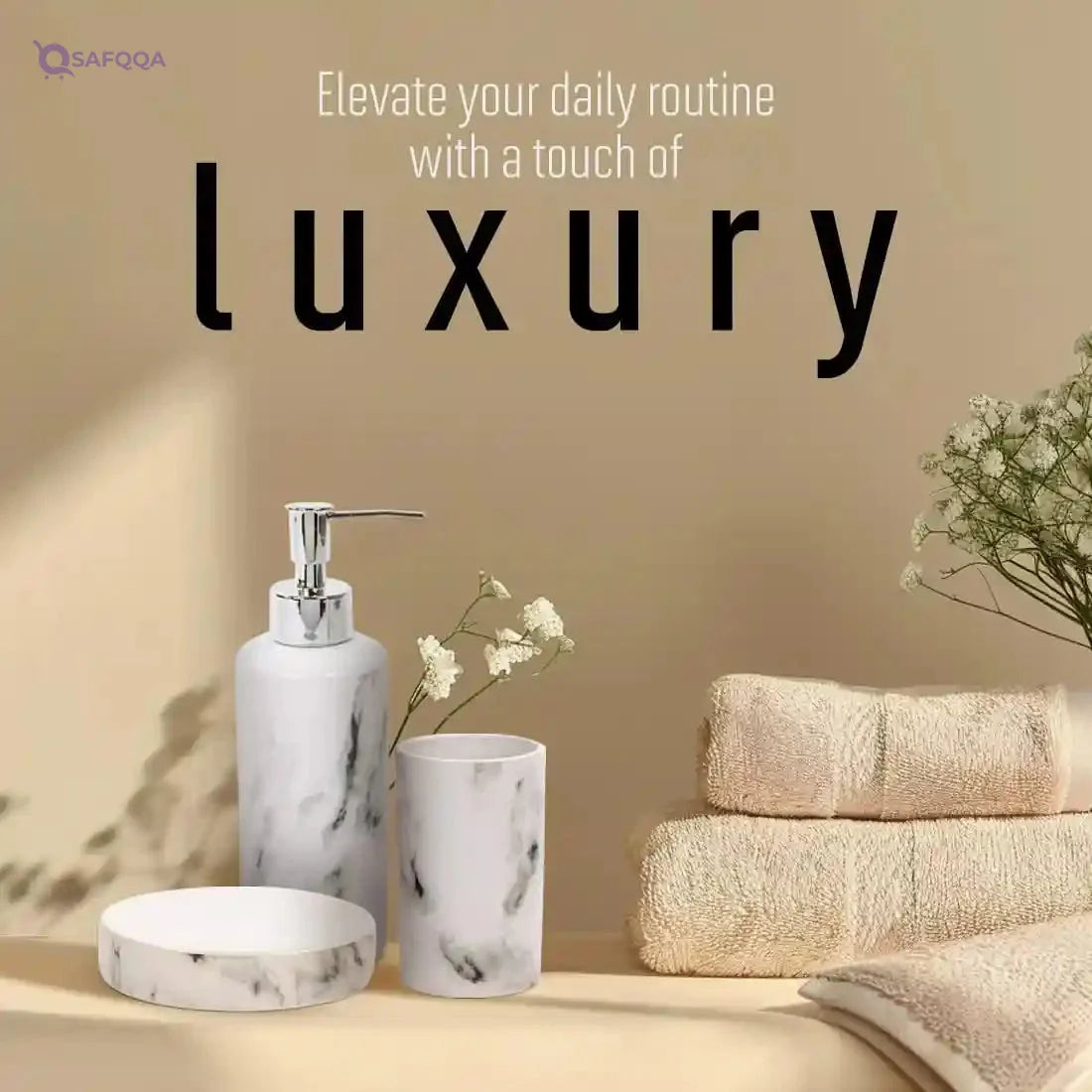 Bodico White 3-Piece Marble Bathroom Accessory Set - Safqqa