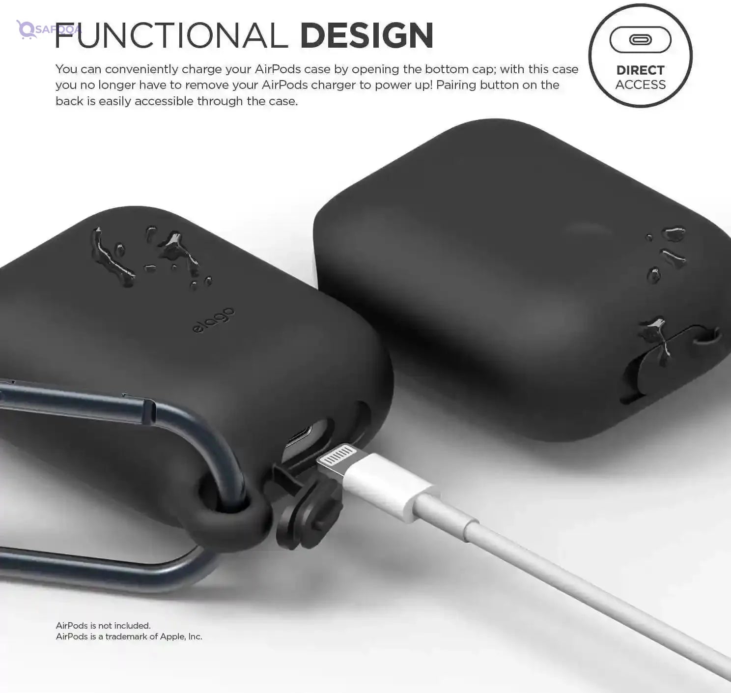 ELAGO AIRPODS WATERPROOF HANG CASE - BLACK - Safqqa