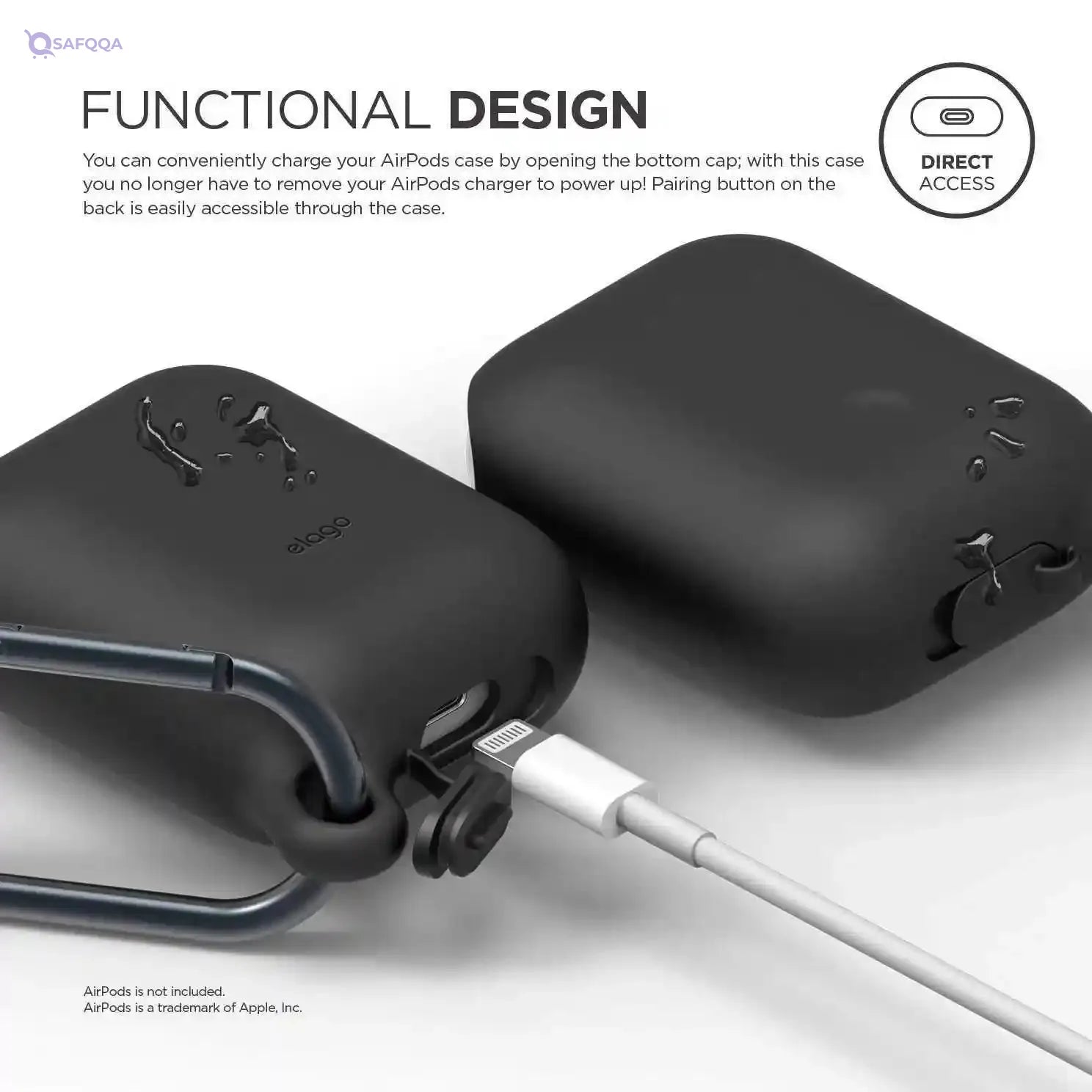 ELAGO AIRPODS WATERPROOF HANG CASE - BLACK - Safqqa