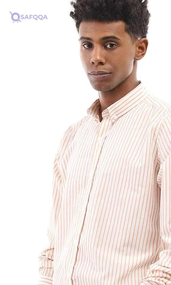 Ravin mens Ravin 95001 Bi-Tone Candy Stripes Elegant Shirt - White & Light Orange Shirt - Safqqa Egypt