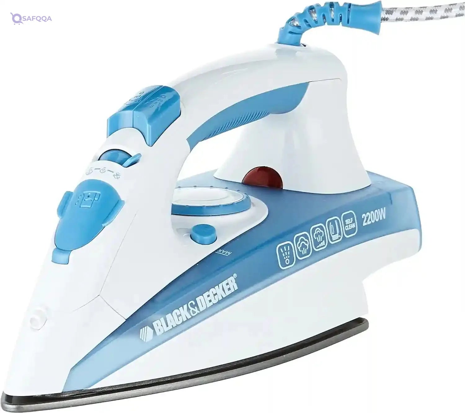 BLACK+DECKER 2000W Steam Iron, Ceramic Soleplate, 25g/min Continuous Steam, 90g Steam Boost, Vertical Steam, Self-Clean, Anti-Drip, 300ml Water Tank, Blue, X2000-B5 - Safqqa