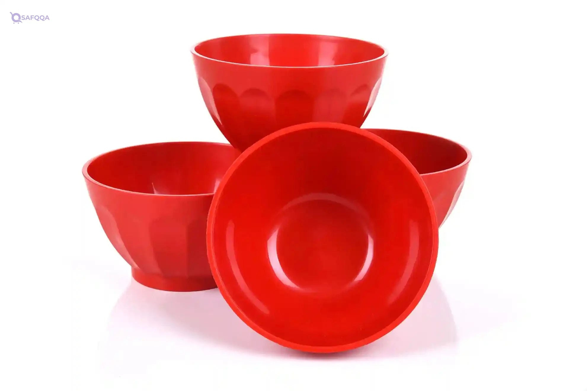 Mintra Colorful Unbreakable Plastic Bowl 4pk - (Large - 1.8L, Red) - (Part Of A Set) - Salad, Snacks, Breakfast Cereal, Fruit, Popcorn, Soup - Shatterproof, BPA Free - Safqqa
