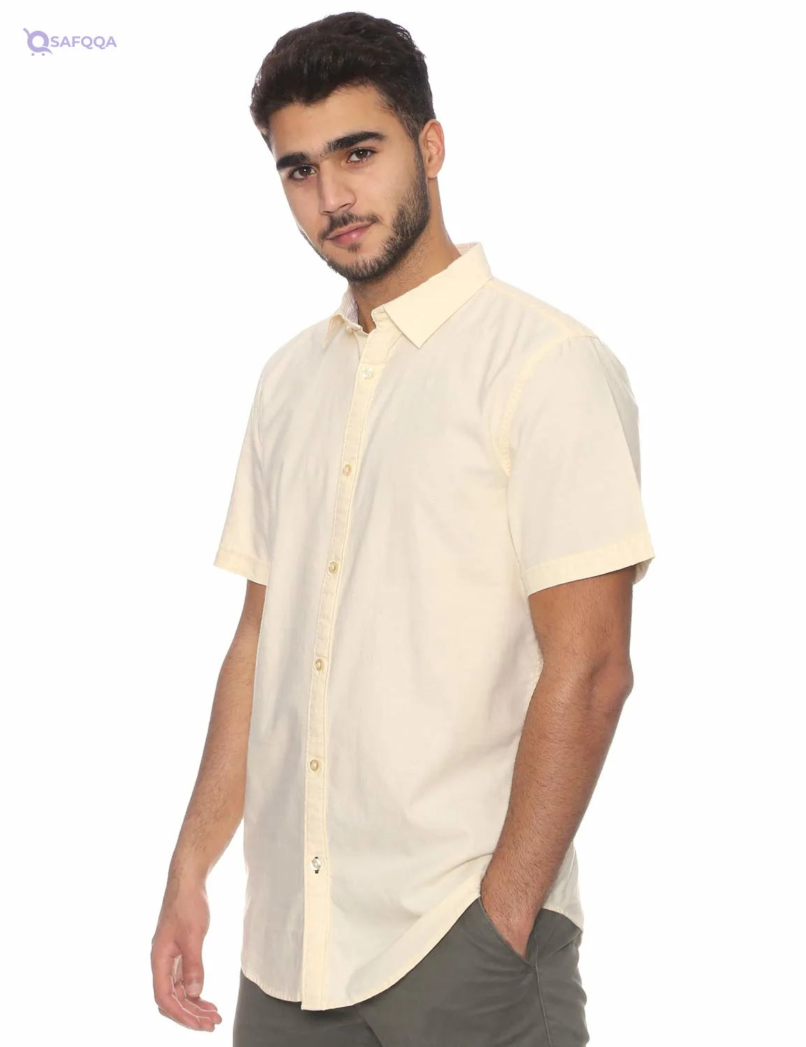 Splash Cotton Short-Sleeves Slim-Fit Shirt for Men - Safqqa