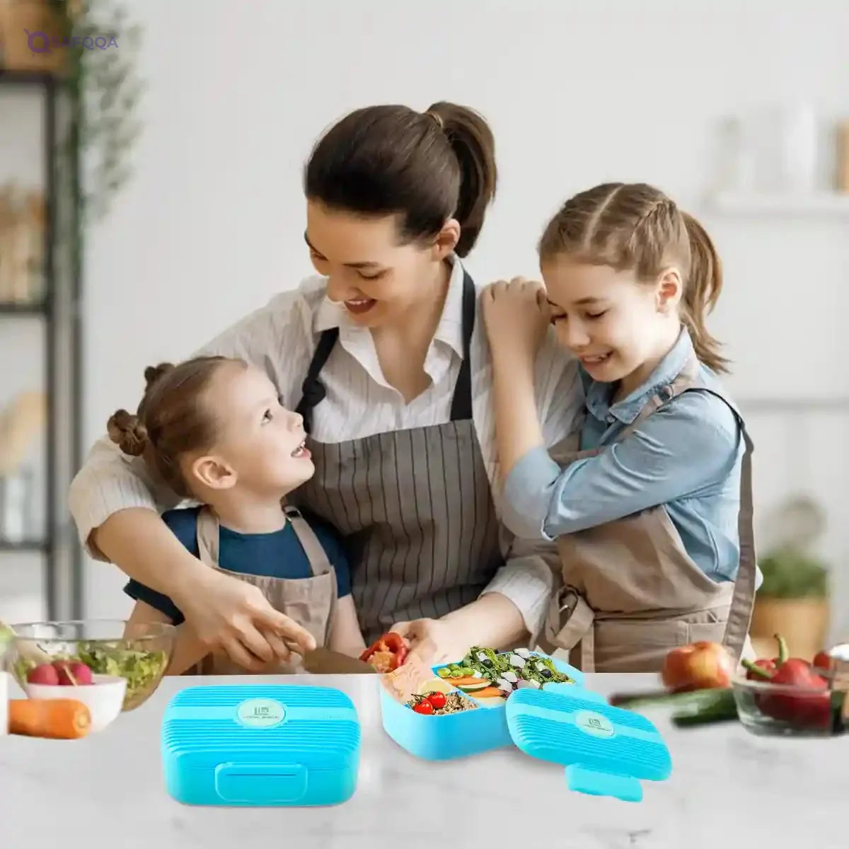 Plaman Lunch Box with compartments, Kids Lunch Box , bento Box Sustainable Leak-Proof, Lunch Box with Cutlery Kindergarten, Salad Box to go for School/Work/Picnic Trips - Safqqa
