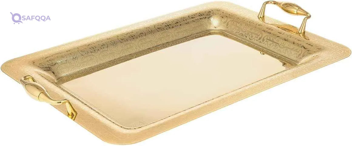Almarjan Stainless Steel Serving Tray Gold -54.8L x 7.6W x 36.4H centimeters-Open Box - Safqqa
