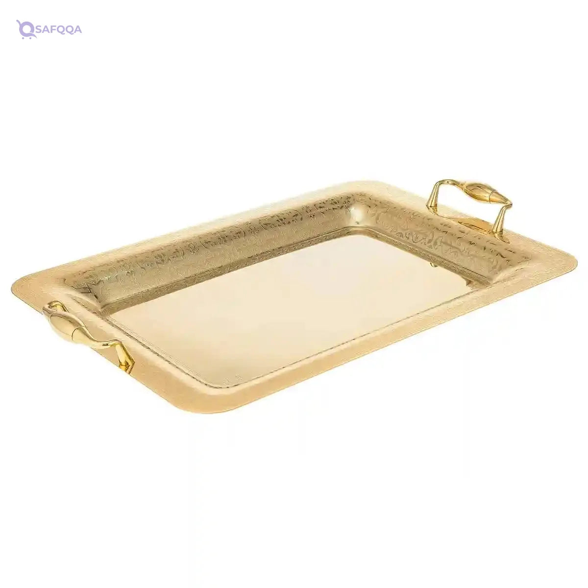 Almarjan Stainless Steel Serving Tray Gold -54.8L x 7.6W x 36.4H centimeters-Open Box - Safqqa