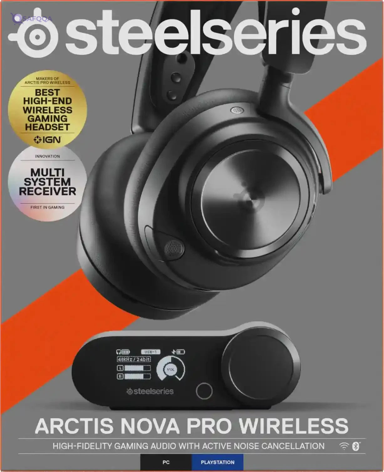 SteelSeries Arctis Nova Pro Wireless - Multi-System Gaming Headset - Premium Hi-Fi Drivers - Active Noise Cancellation - Infinity Power System - PC, PS5, PS4, Switch, Mobile - Safqqa