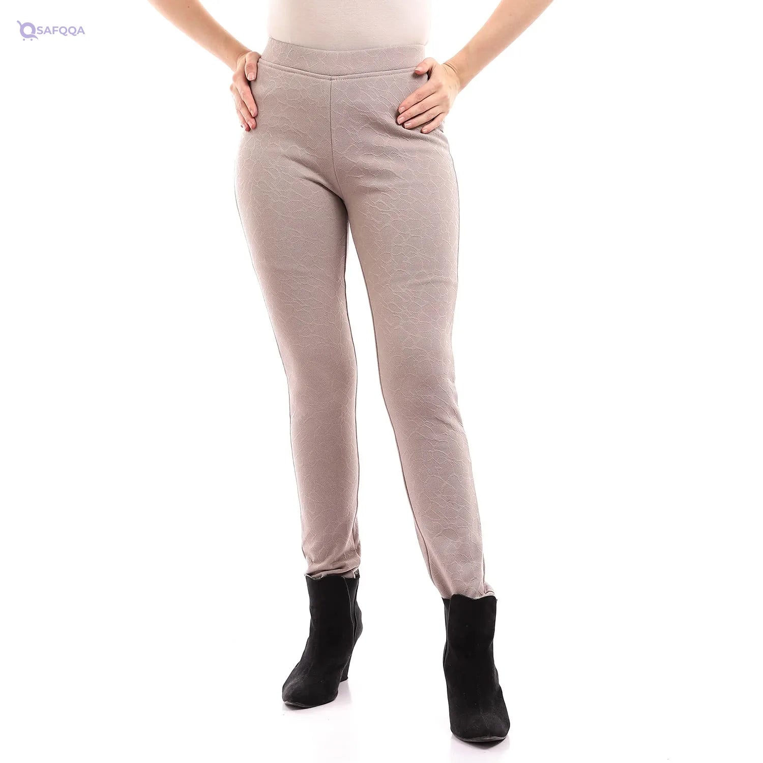 esla_Self Pattern Slip On Comfy Leggings For Women,Slip-on design for easy wear. - Safqqa