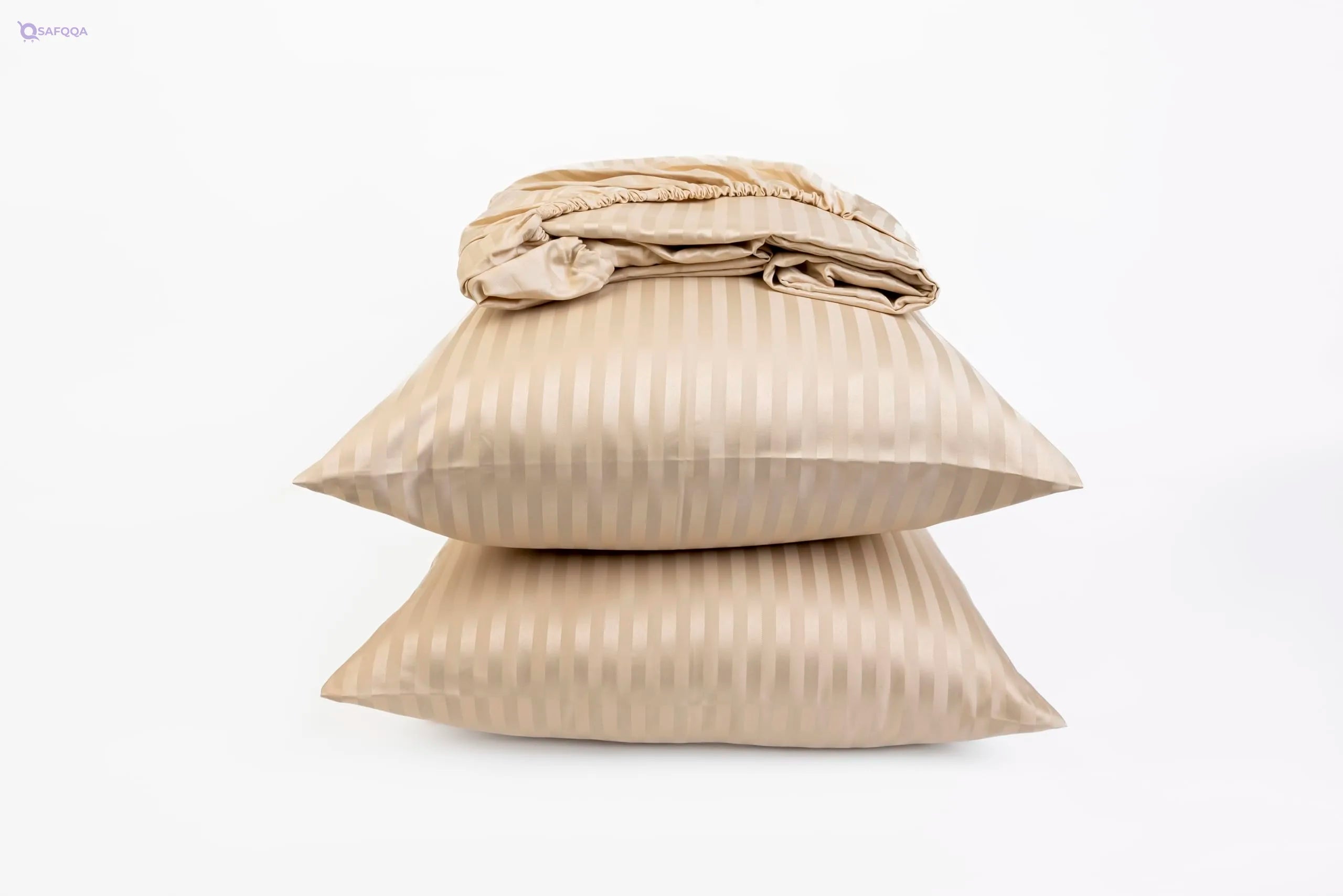 Home of Linen Striped Fitted Sheet Set – 1 Sheet & 2 Pillowcases - Safqqa