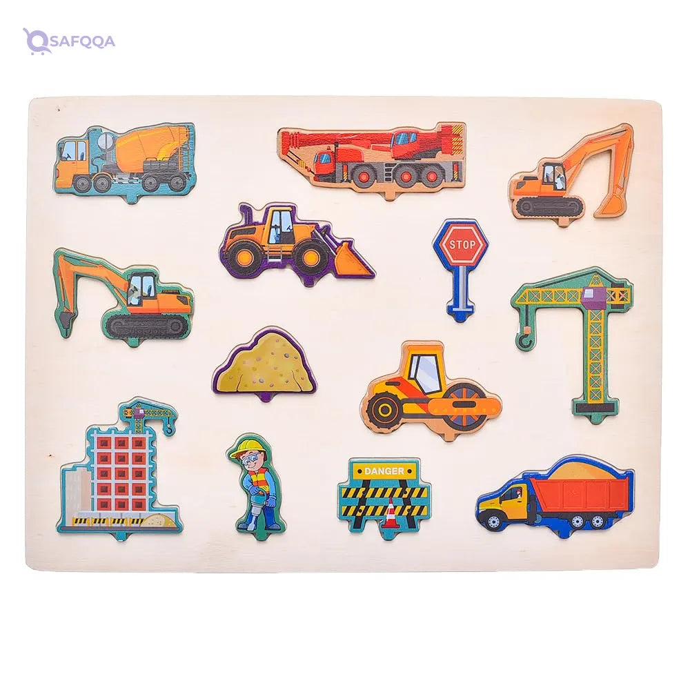 Generic  Rectangular Wooden Puzzle Board ,13 pieces, Made from durable, child-safe wood - Safqqa