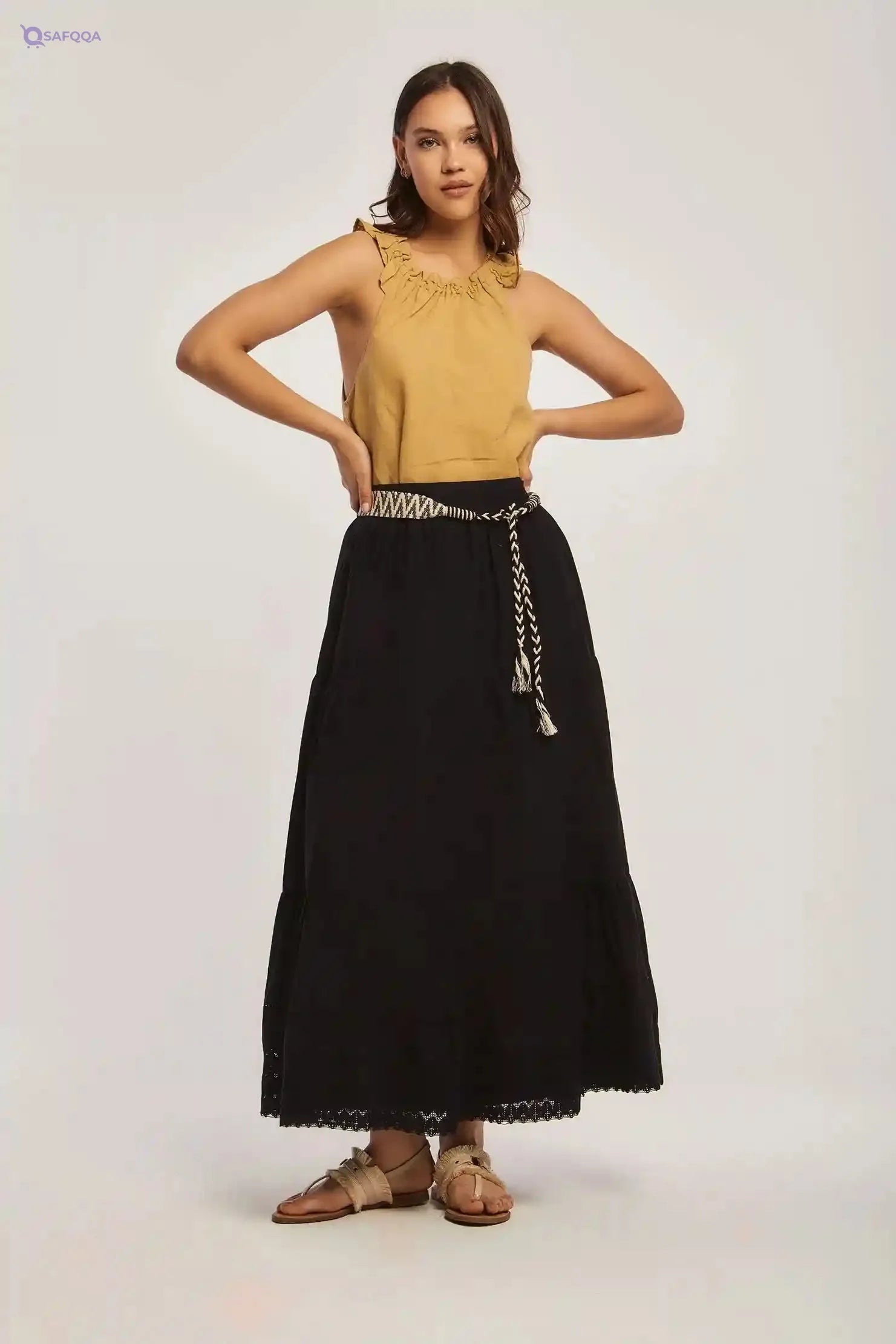 DARE Womens Fancy Short Sleeve Halter Neck Top With Ruffles And Gathers On Neck 260-602-910-39 Top - Safqqa Egypt