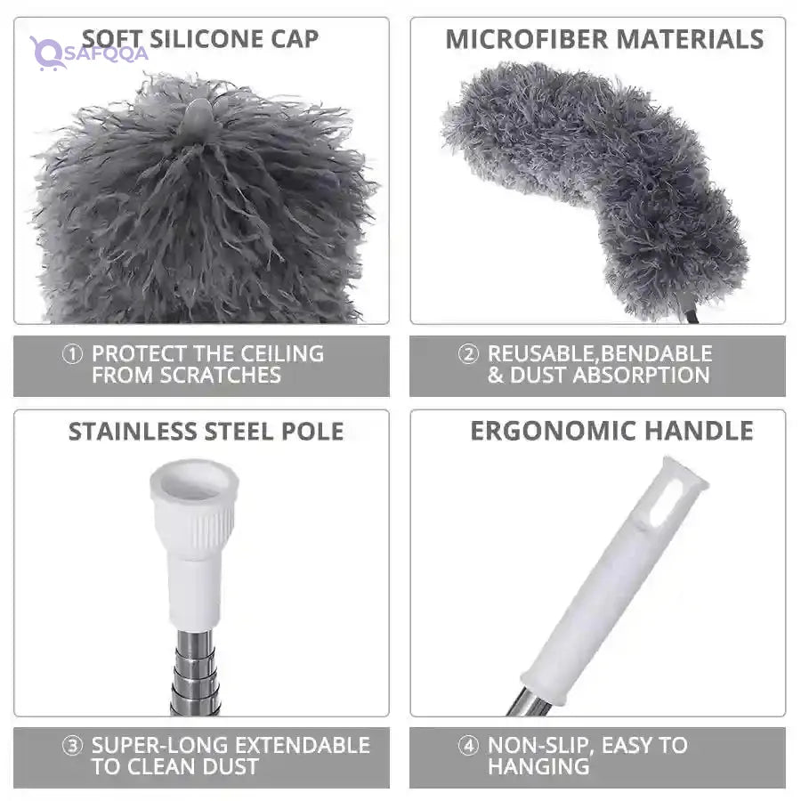 Automatic Folding Mop with Hand Duster Stainless Steel for Cleaning High and Hard Places Dust and Dirt. - Safqqa