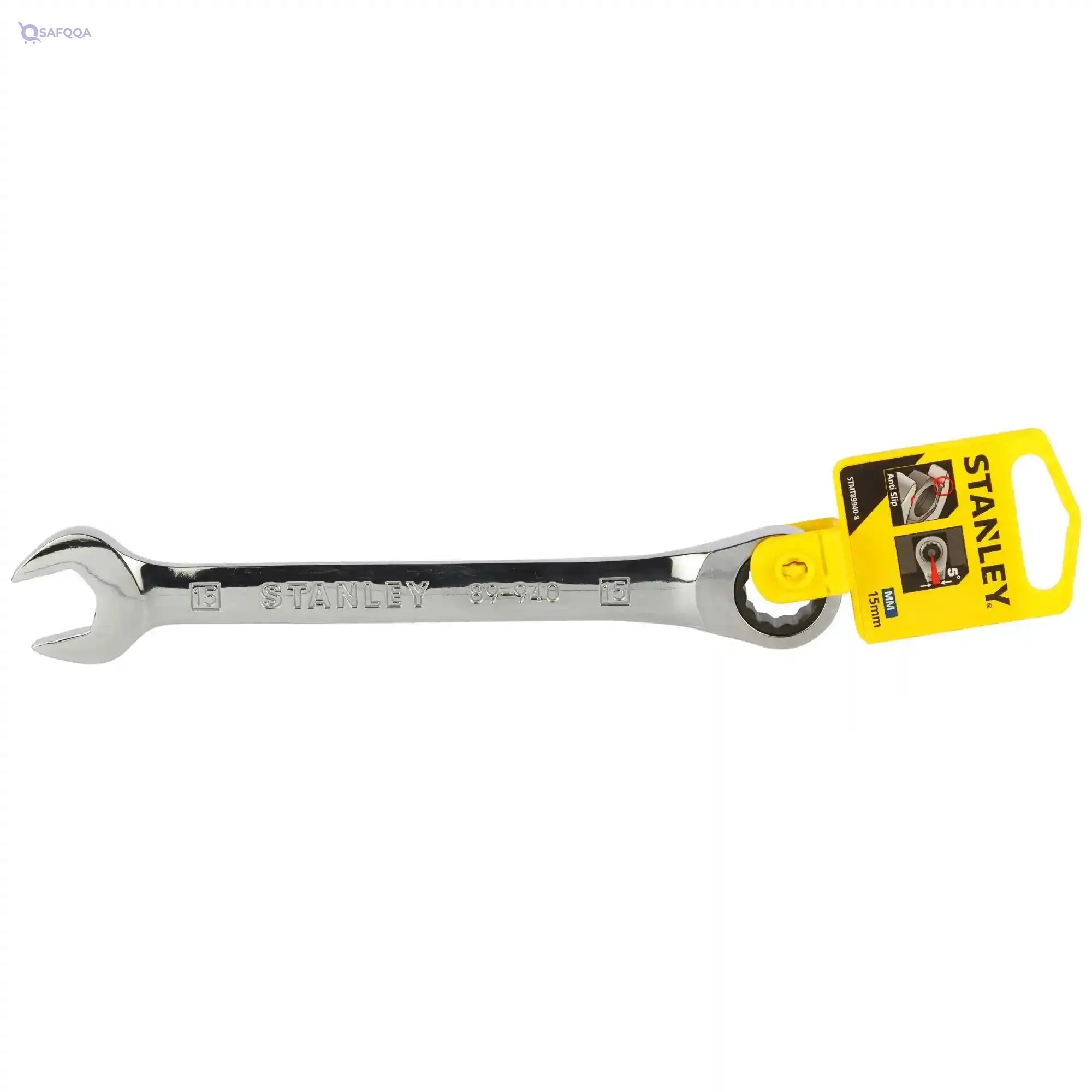Stanley Stmt89940-8B-12 Combination Stainless Steel Reversible Ratcheting Spanners-15Mm (Silver) - Safqqa