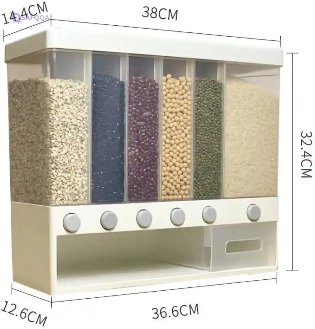 Kitchen Shelf Organizer (Transparent-5-6) Food Storage Boxes Airtight Food Storage ContainersLarge Wall Mounted Dry Food Dispenser Rice Bucket,6-Grid Rice Storage Dry Grain Storage Dried 10L - Safqqa Egypt