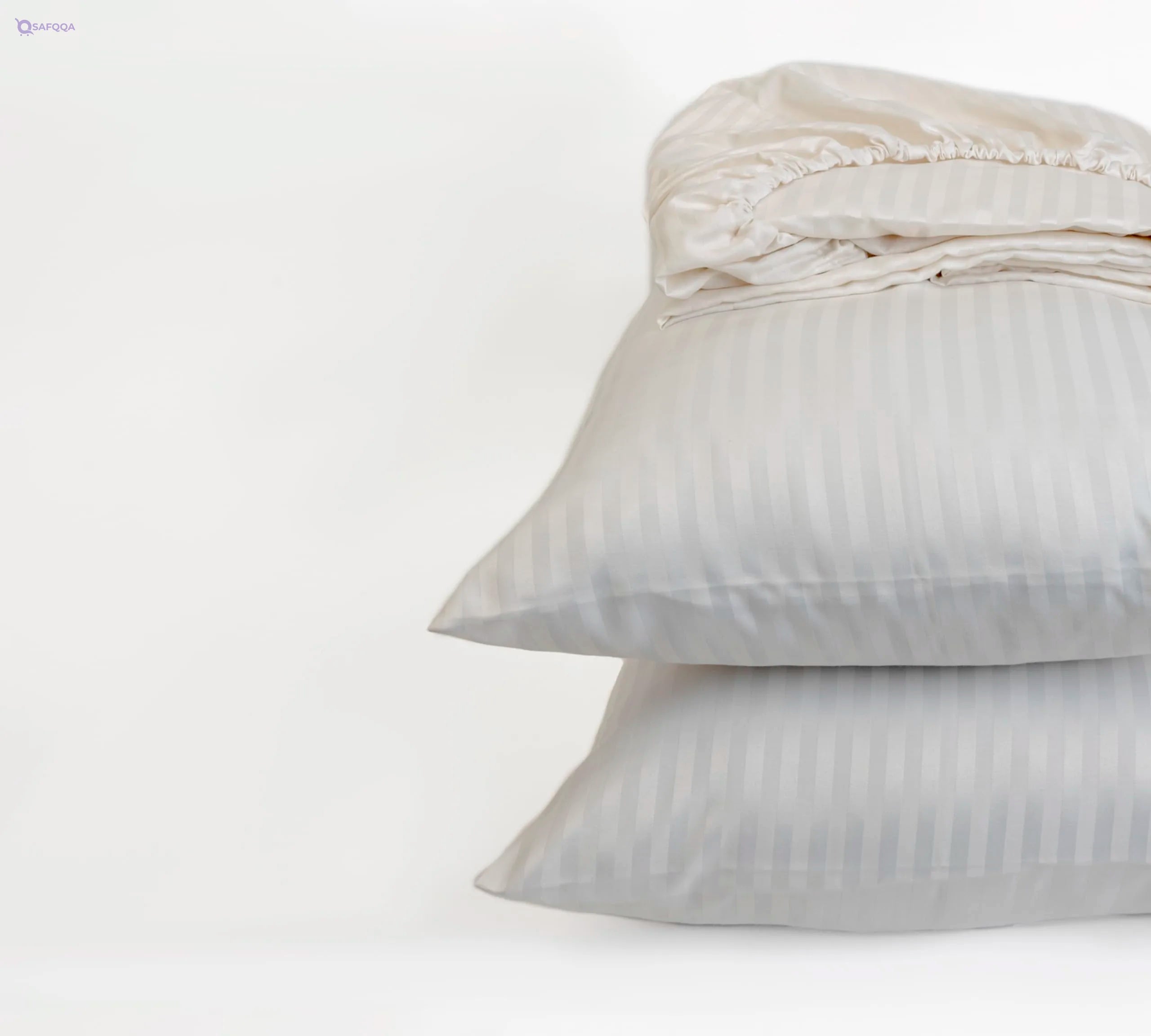 Home of Linen Striped Elasticated Fitted Sheet Set - Cotton, 1 Fitted Sheet and 1 Pillowcase - Safqqa