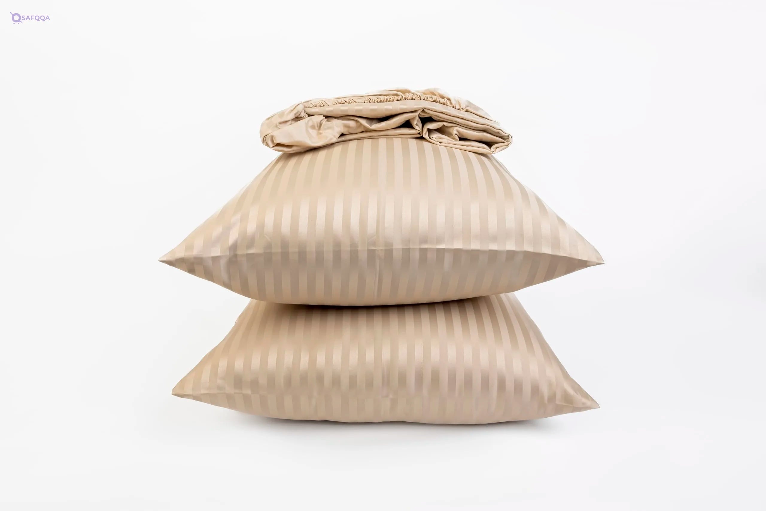 Home of Linen Striped Fitted Sheet Set – 1 Sheet & 2 Pillowcases - Safqqa