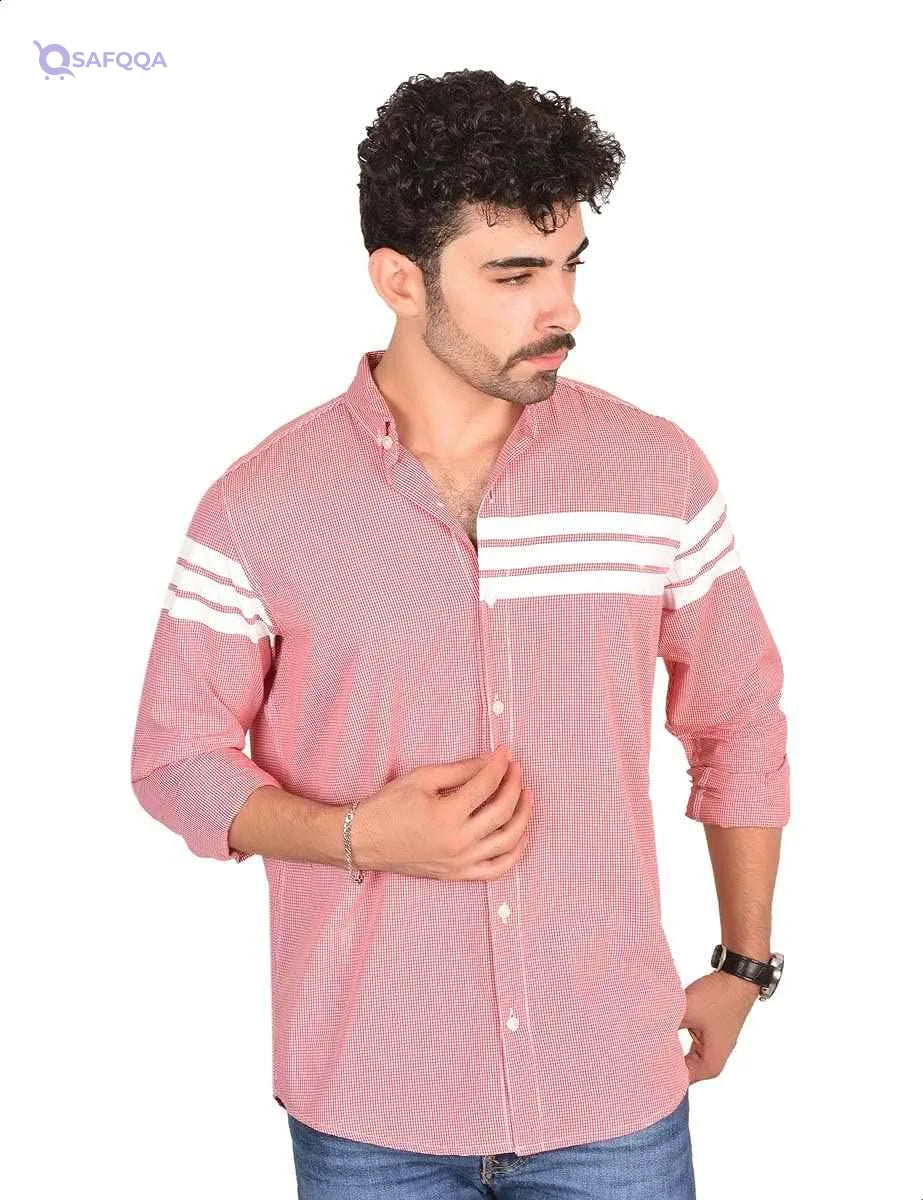 White Rabbit Slim-Fit Checkered Plaid Shirt for Men - Red and White, M - Safqqa Egypt