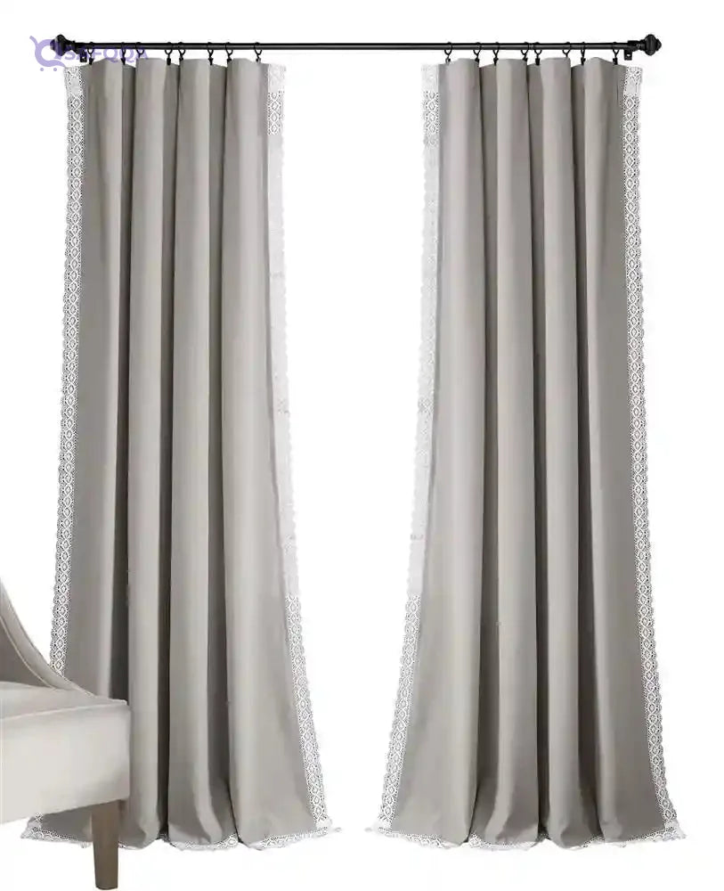 Lush Decor Rosalie Light Filtering Window Curtain Panel Set- Pair- Vintage Farmhouse & French Country Style Curtains - Timeless Dreamy Drape - Romantic Lace Trim - 54" W x 84" L, Light Gray - Safqqa Egypt