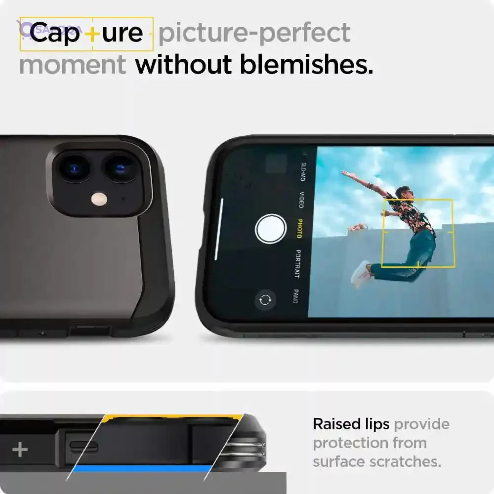 Spigen armor case for iphone 12 mini - black & grey - Safqqa Egypt