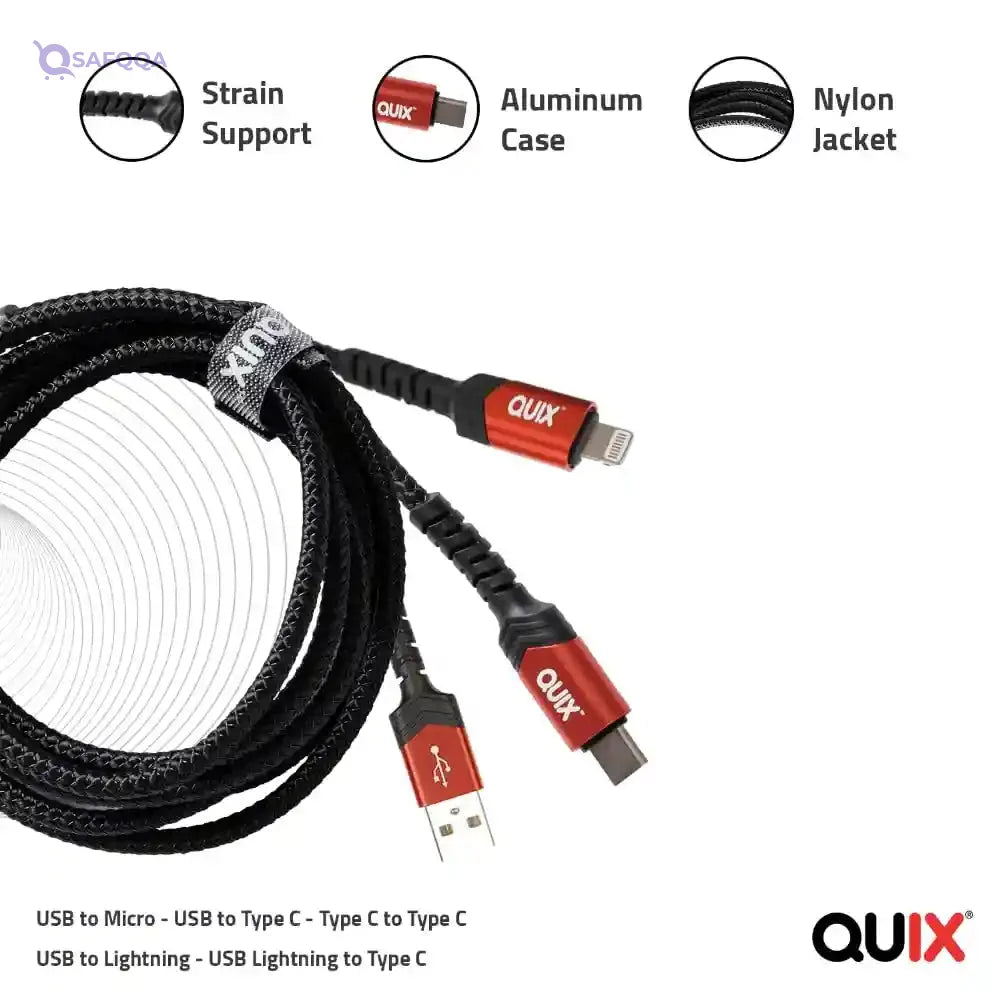 Apple MFi Certified Fast Charging Data Cable - USB Lightning - Reinforced Nylon Braided Anti-Tangle - Aluminum Charging Input for High Impedance Phones + Anti-Cut Cord Protector - Safqqa Egypt