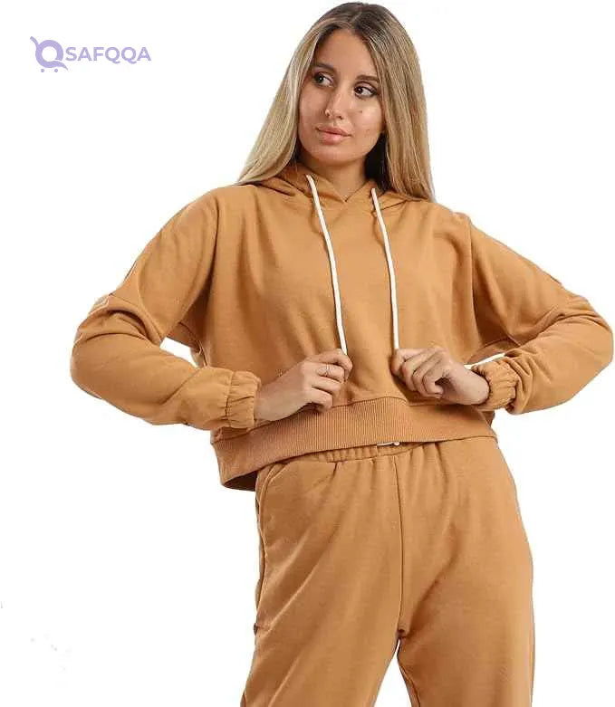 JAMILA Women's Plain Cropped Hoodie with Long Sleeves - Safqqa Egypt