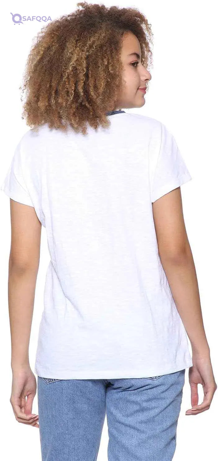 Splash Cotton Ribbed-Trims Regular-Fit T-shirt For Women - Safqqa Egypt