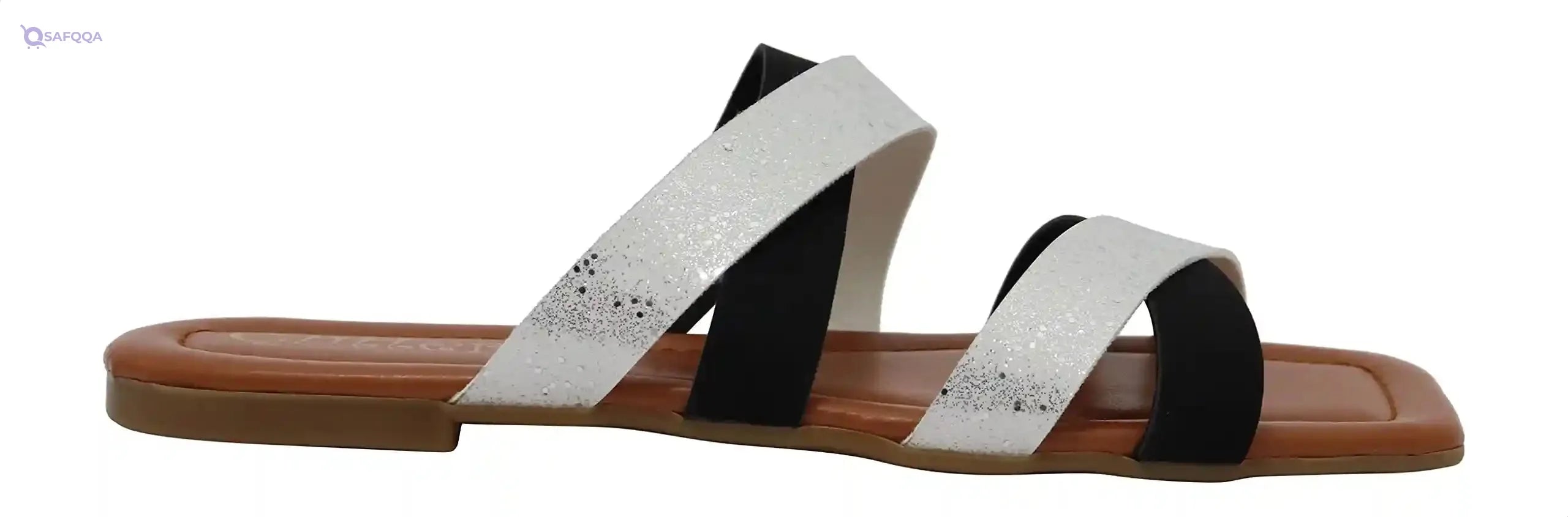 Glitter Criss-Cross Strap Flat Square Toe Slides For Women - Safqqa Egypt