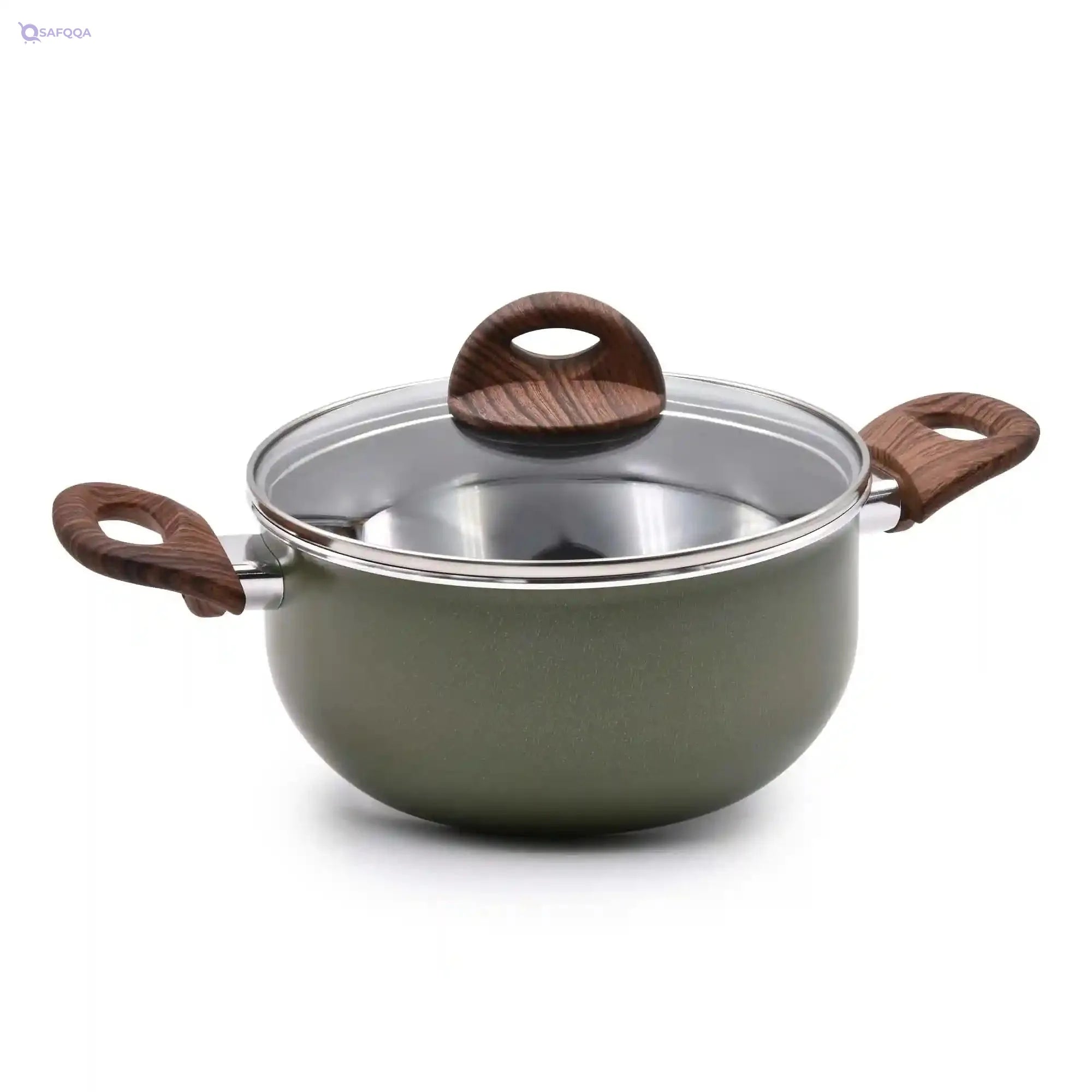 Celar Aluminium Pot with Bakelite Soft Touch Fitting Wooden Handle, 26 cm Diameter, Green, Non-stick, Made In Portugal - Safqqa