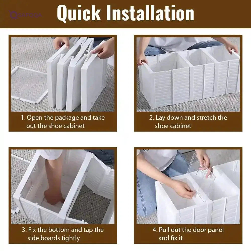 6-Tier Foldable Shoe Rack Organizer – Durable Plastic, Stackable Storage Cubes for Closet & Entryway, Holds, Easy Assembly (White) - Safqqa Egypt