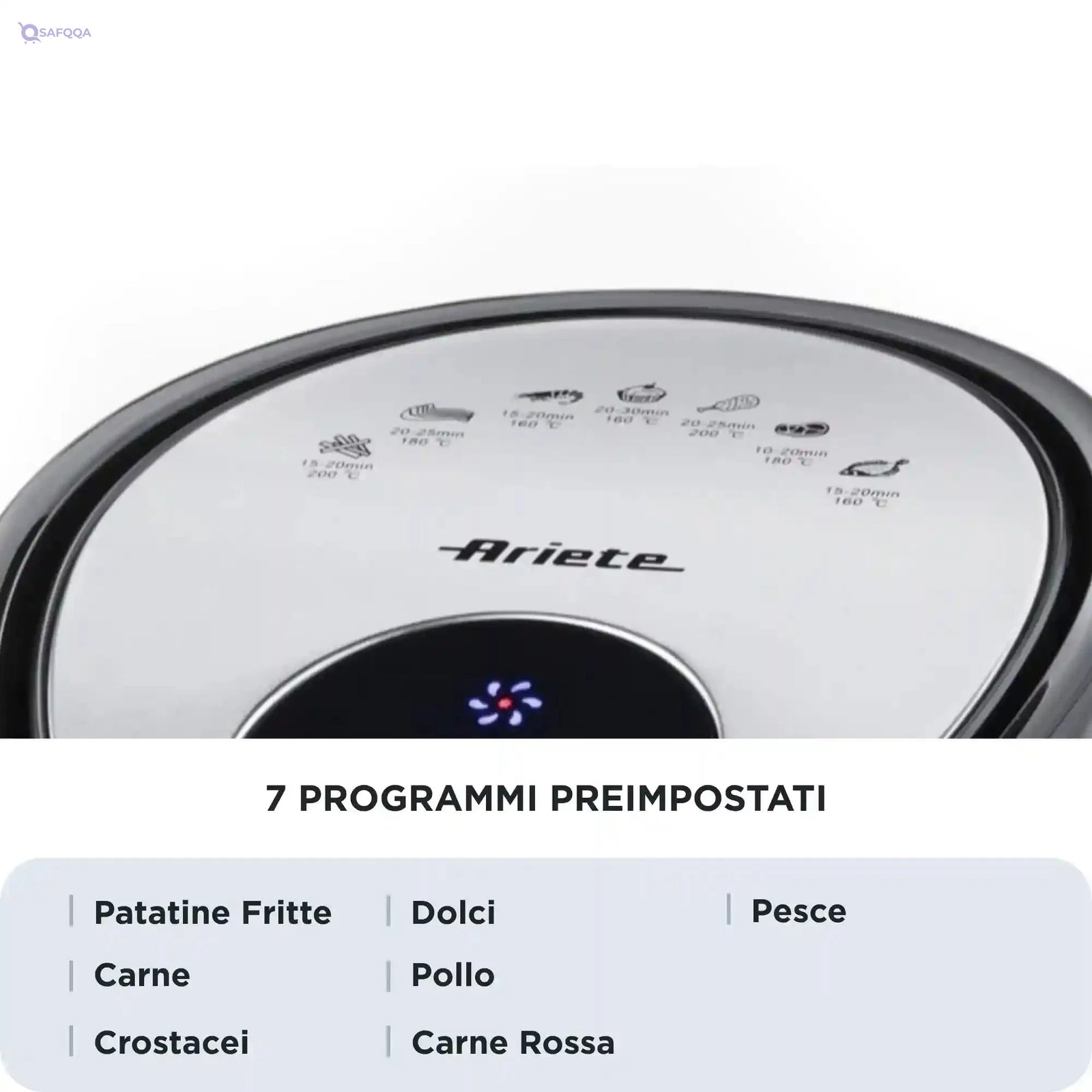 Ariete Airy Fryer 4618, Air Fryer, Fries 2.5 kg of French Fries, 7 Liters, Cooking Without Oil and Fat, 1800 Watts, Black - Safqqa