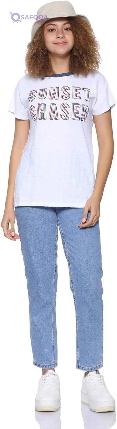 Splash Cotton Ribbed-Trims Regular-Fit T-shirt For Women - Safqqa Egypt