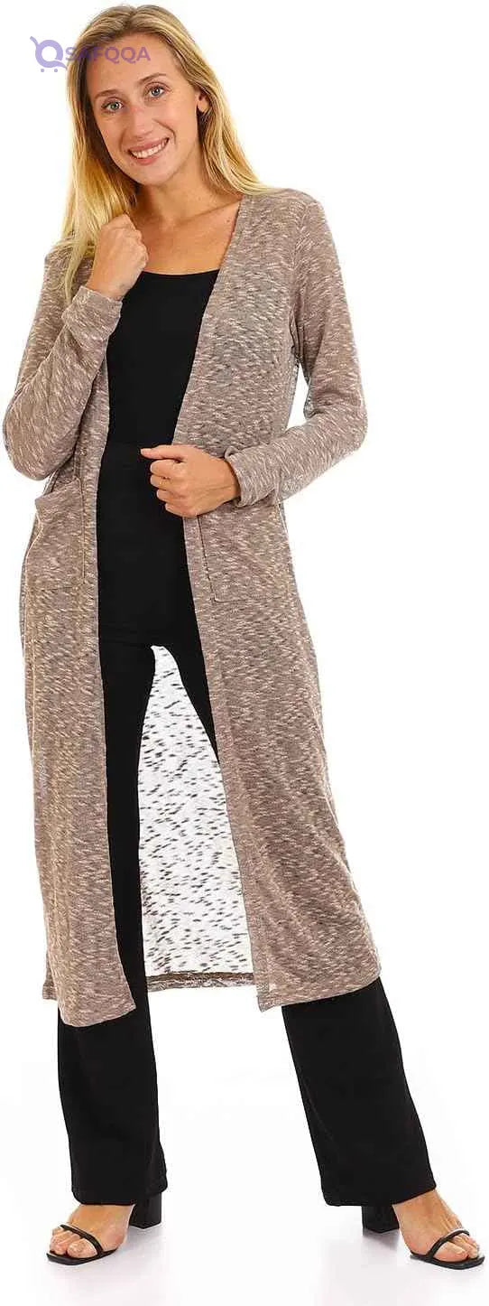 JAMILA Women’s Long Open Neck Cardigan Sweater - Safqqa