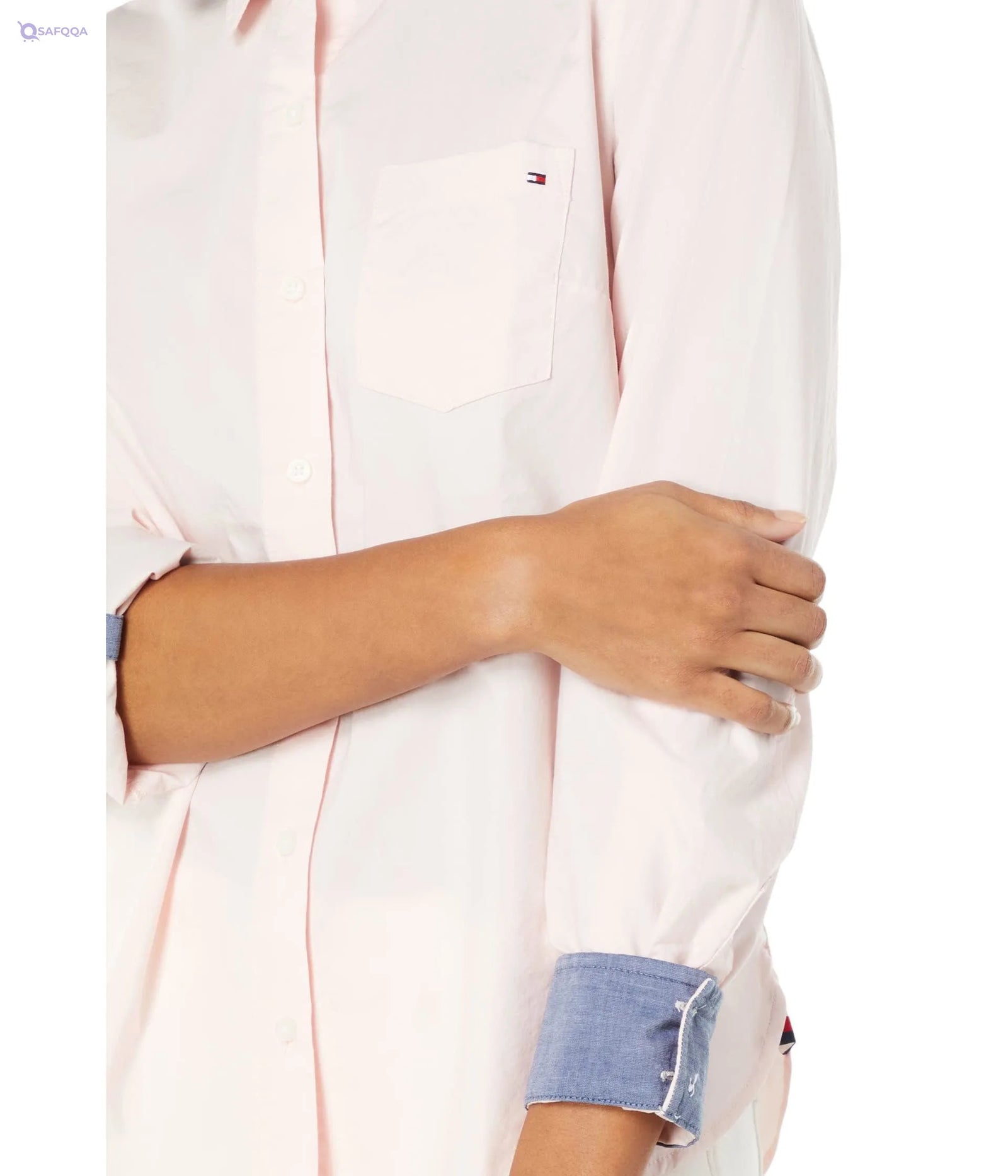 Tommy Hilfiger Women’s Long Shirt with Adjustable Sleeves and Button Collar - Safqqa