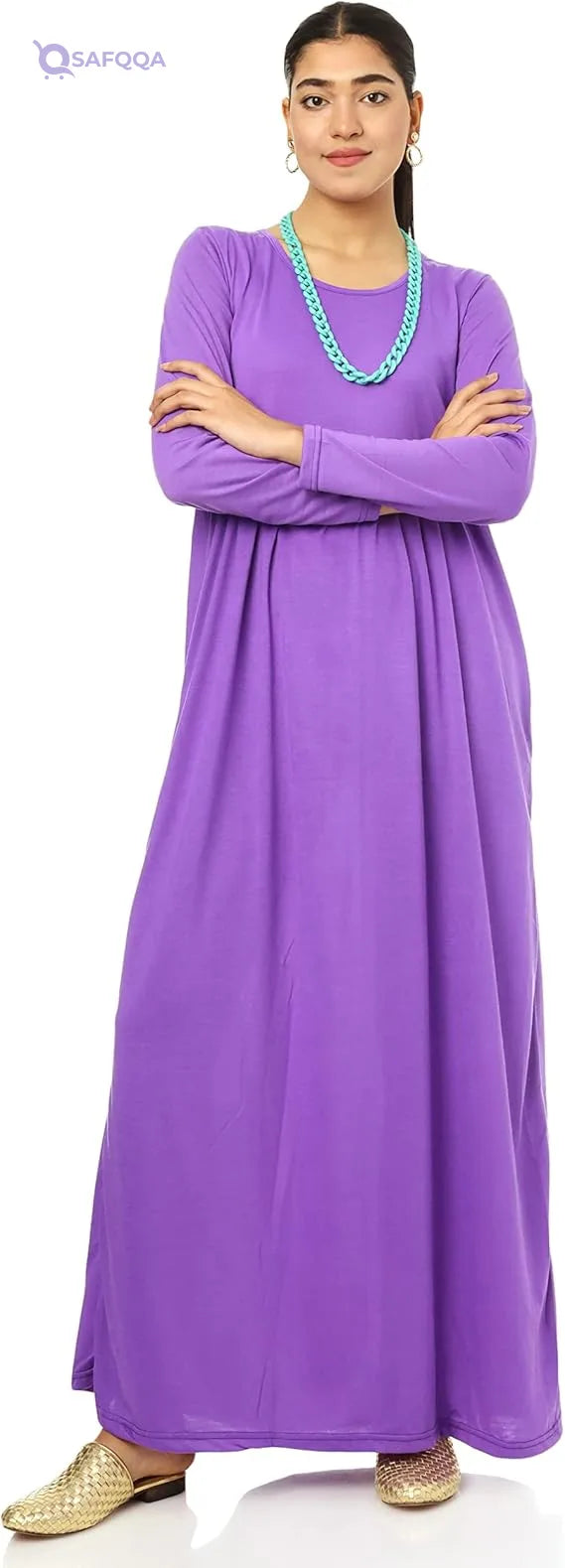 JAMILA Women Women Long Full Sleeves Dress With Round Neck DRESS - Safqqa