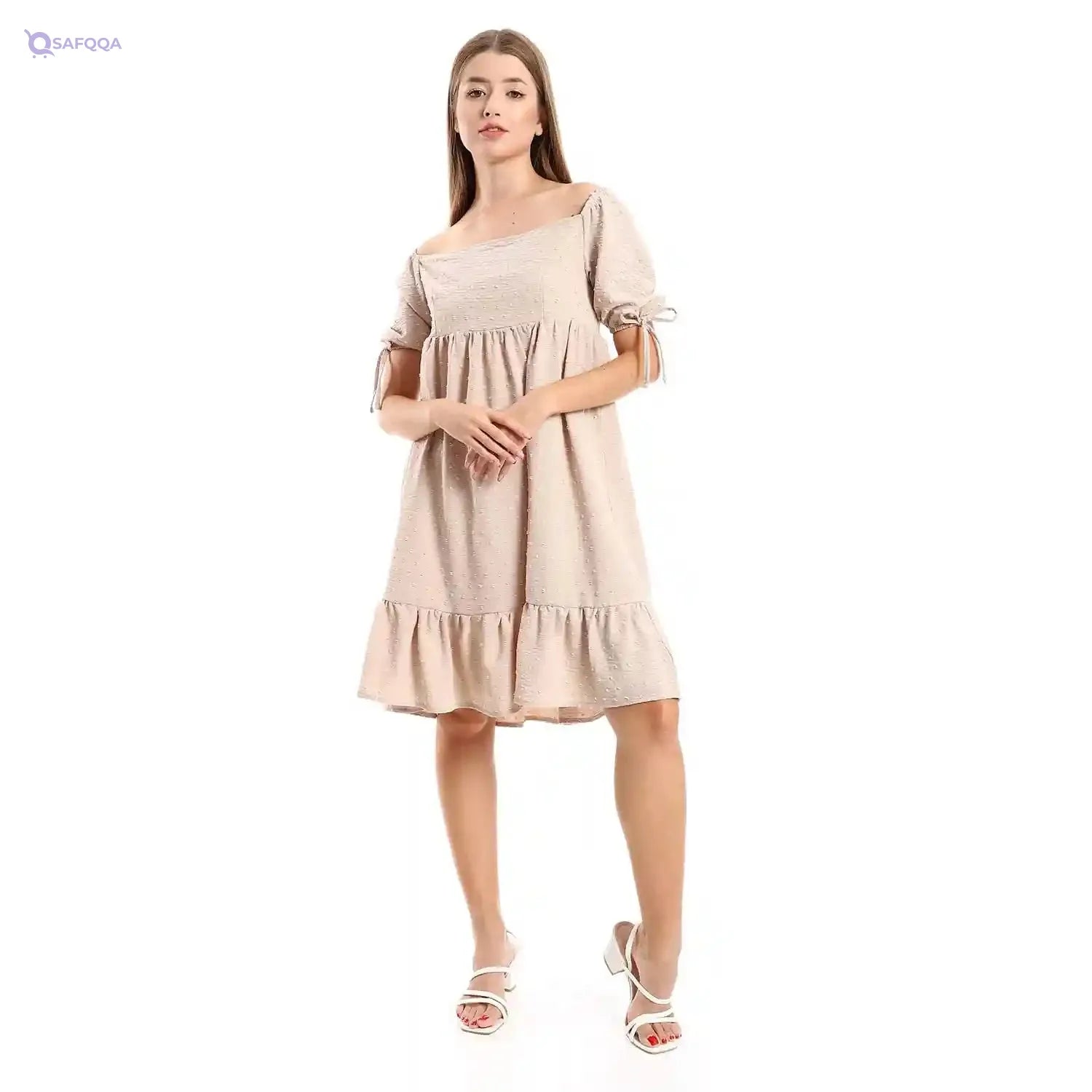 JAMILA Women Self Stitched Square Collar Tiered Tunic - Safqqa Egypt