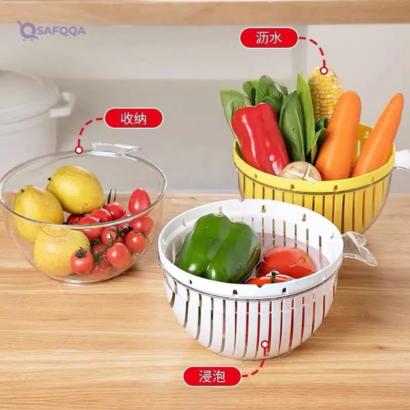 2-Piece Acrylic Plastic Refrigerator Storage Box for Washing and Drying Vegetables and Fruits with Transparent Lid - Yellow - Safqqa