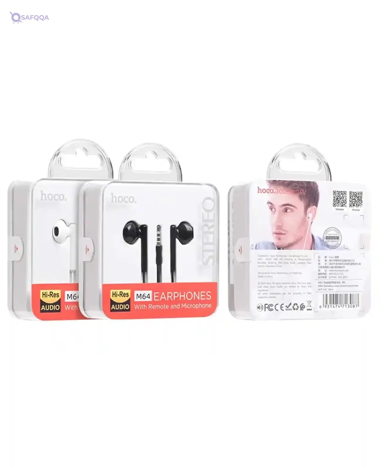 HOCO M64 - Melodious Wire Control Earphones With Mic - White, Wired - Safqqa