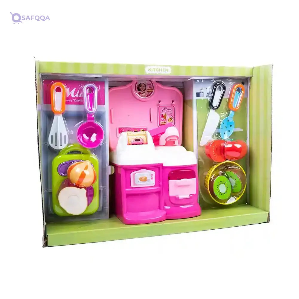 Plastic mini kitchen with cooking tools set toy for kids set of 13 pieces - multi color - Safqqa Egypt