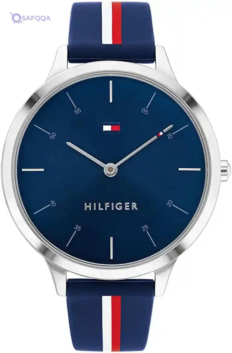 Tommy Casual Watch Rubber Strap for Lady, Blue - Safqqa