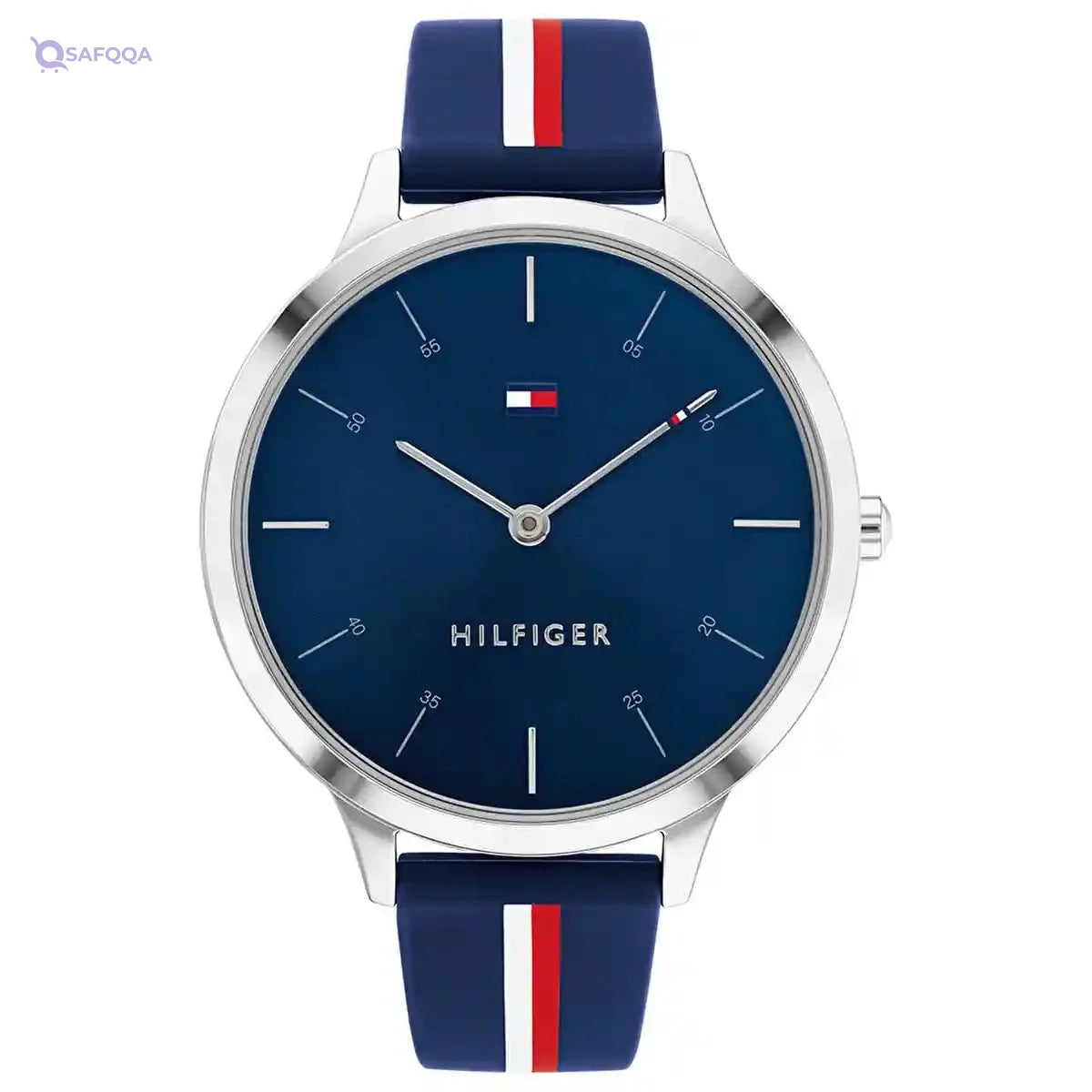 Tommy Casual Watch Rubber Strap for Lady, Blue - Safqqa