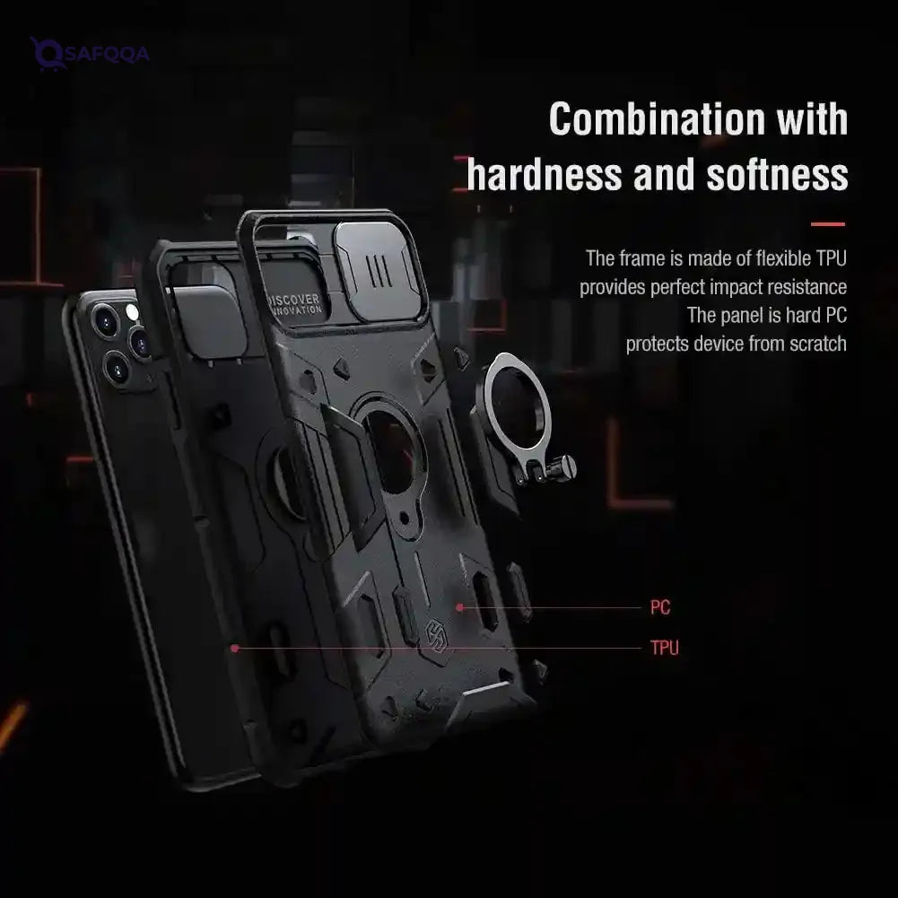 Nillkin iPhone 11 Pro Case Slide Camera Protection Case for iPhone 11 Pro Cover Ring Stand Holder (Black) - Safqqa