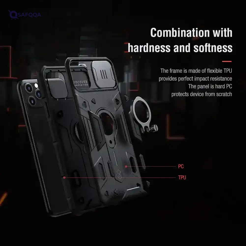 Nillkin iPhone 11 Pro Case Slide Camera Protection Case for iPhone 11 Pro Cover Ring Stand Holder (Black) - Safqqa
