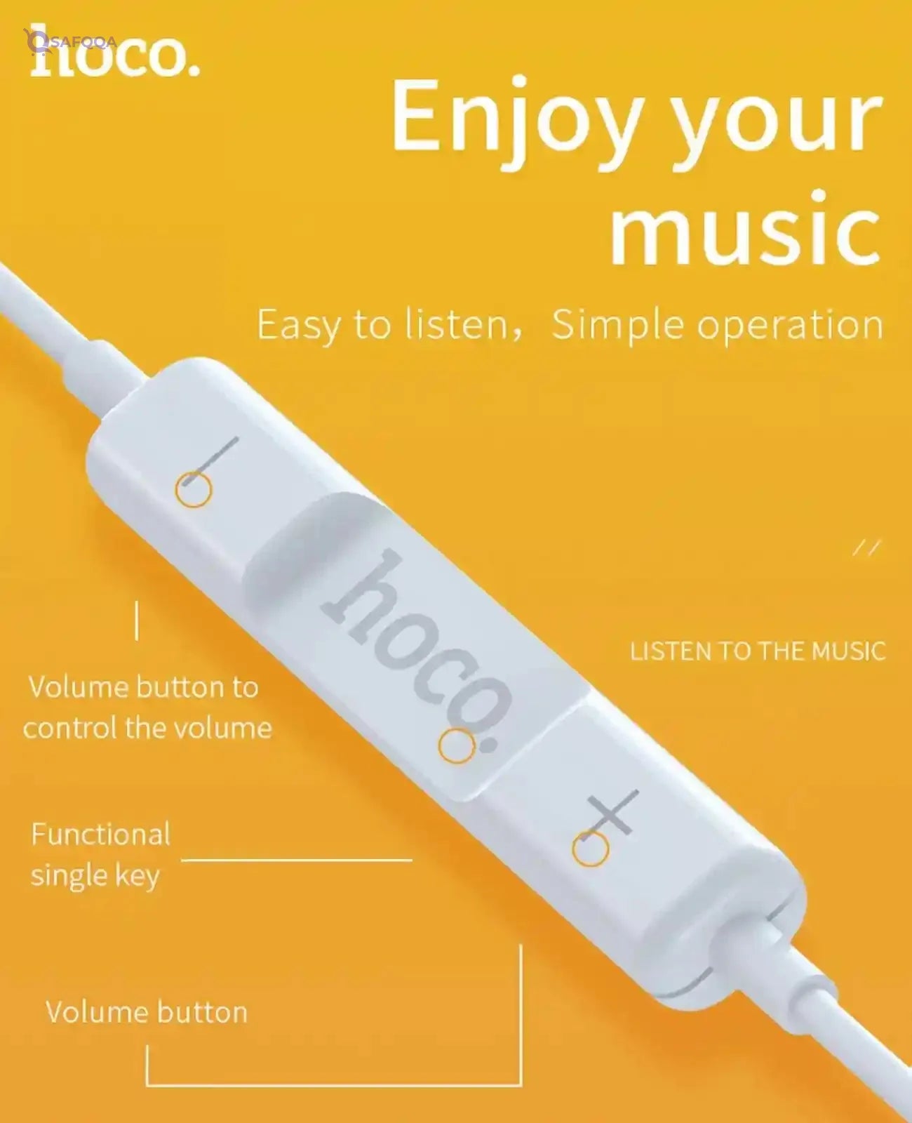 HOCO M64 - Melodious Wire Control Earphones With Mic - White, Wired - Safqqa